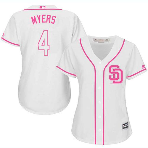 Padres #4 Wil Myers White/Pink Fashion Women's Stitched MLB Jersey